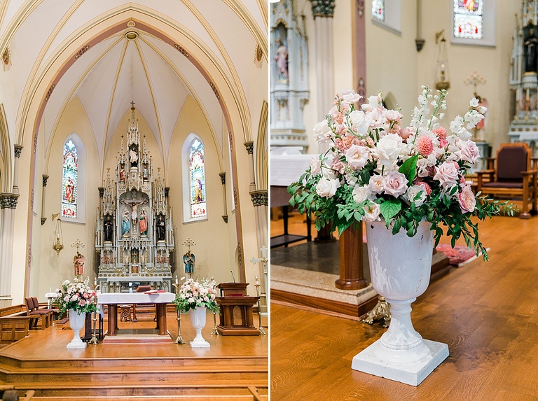 BLOOM Floral designs flowers with pink and white in Saint Francis Xavier Catholic Church