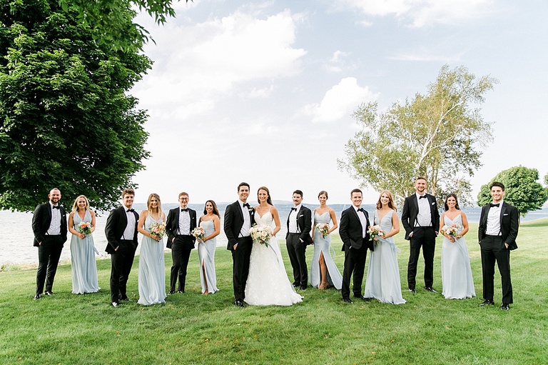 A bridal party portrait on Little Traverse Bay in Petoskey, Michigan