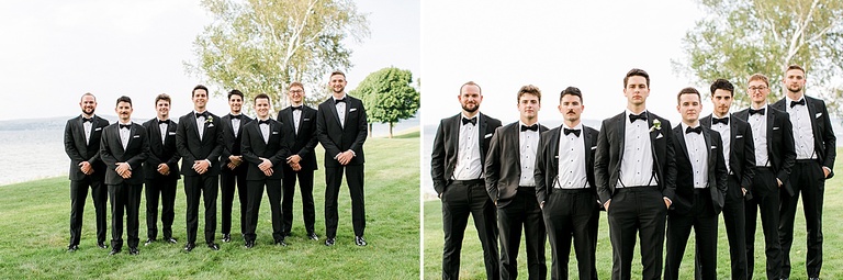 A groom and his groomsmen taking portraits in Petoskey