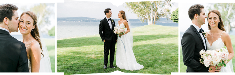 A bride and groom taking wedding portraits in Petoskey, Michigan