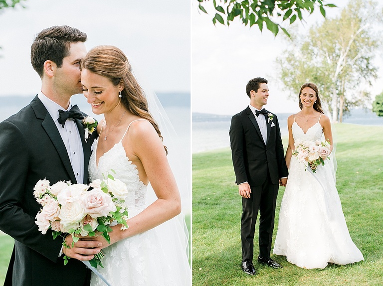 Bride and groom portraits by Little Traverse Bay in Petoskey