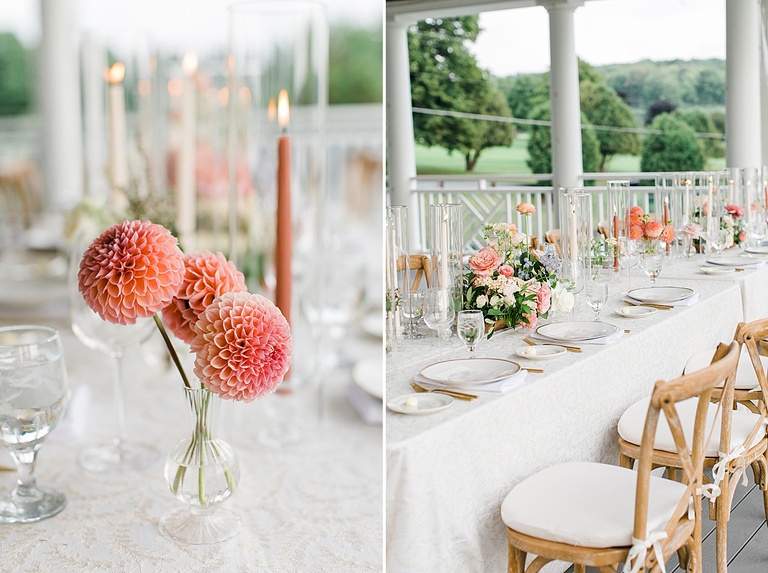A long reception table on the porch of the Walloon Lake Country Club