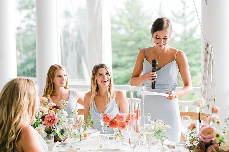 The maid of honor giving her speech to the bride and groom at a country club in Michigan