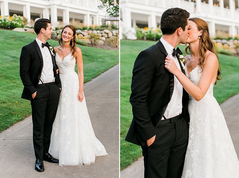 A bride and groom kissing on their wedding day