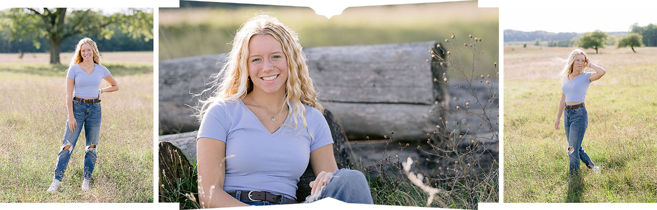 Photos of a high school senior in various poses in Northern Michigan