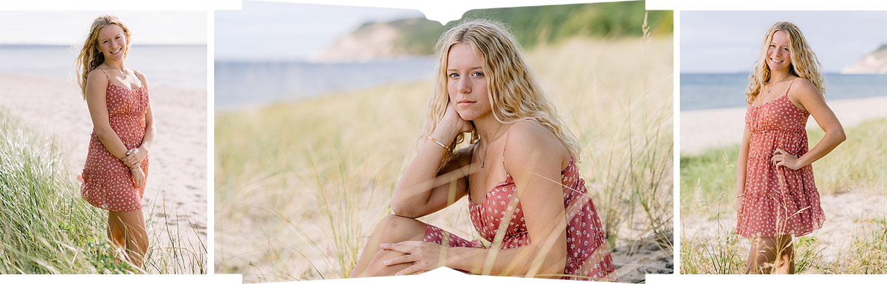 Photos of a Michigan high school senior girl on a beach in Michigan