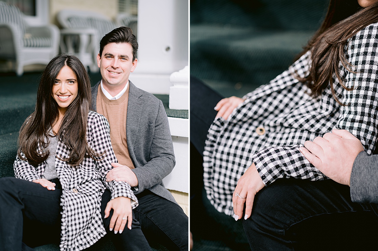 A close of an engagement ring in the downtown Petoskey, Michigan area