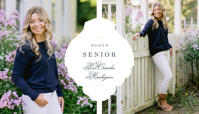 A young woman smiles while posing for michigan countryside senior portraits